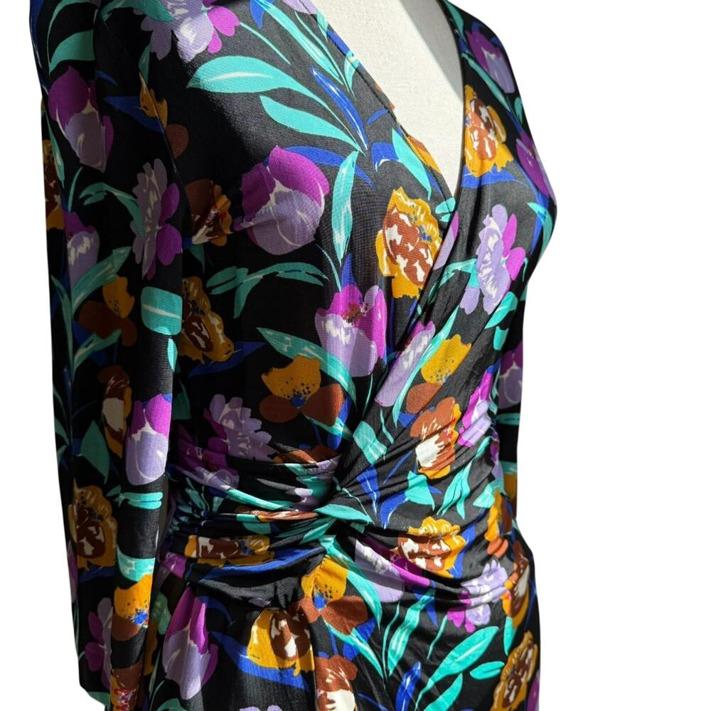 Etro Milano Floral Jersey Faux Wrap Sheath Dress Italy Size IT 42